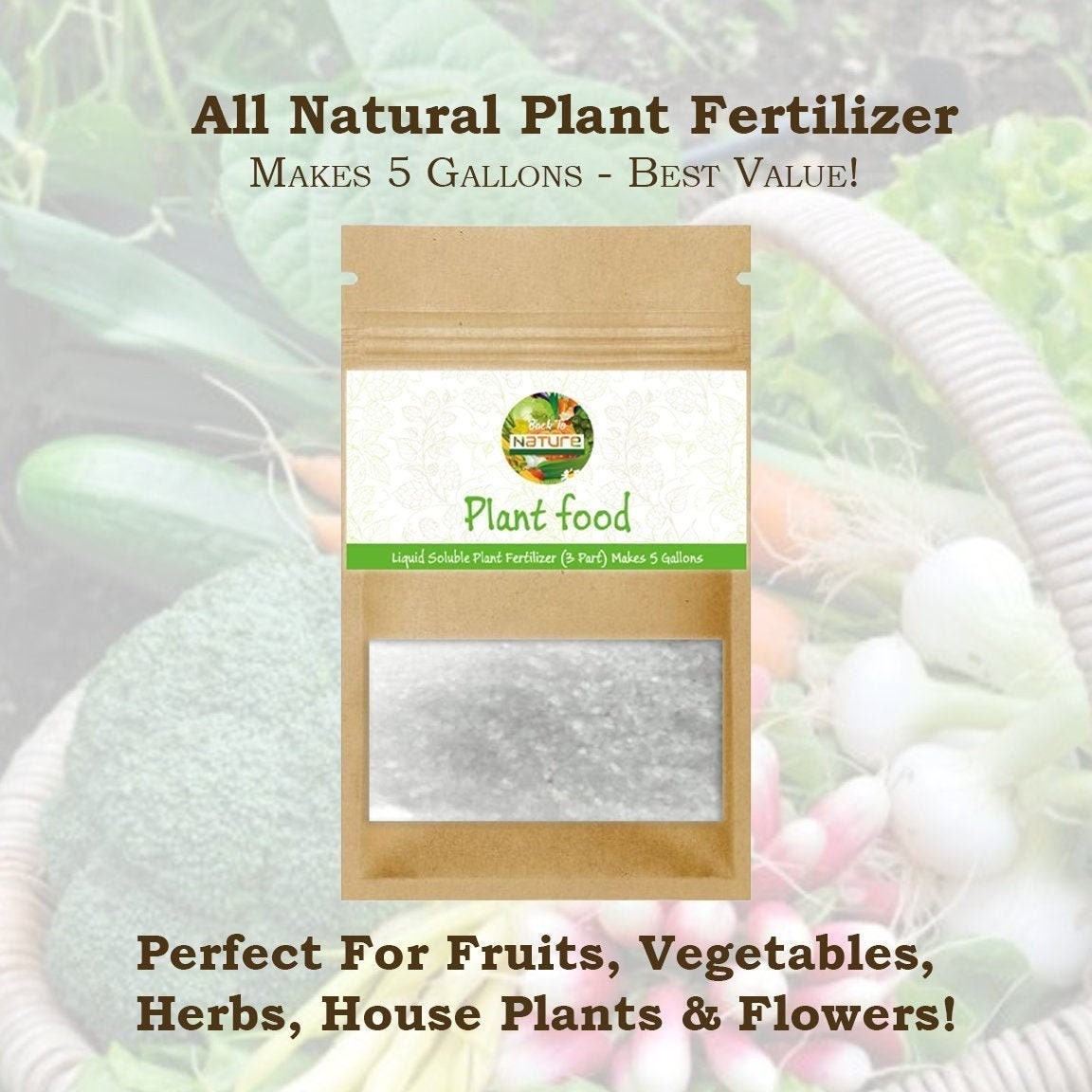 Plant Fertilizer - Grow Seeds - Vegetable Seeds - All Natural - Makes 5 Gallons - Liquid Soluble Plant Food - Grow Your Own Food At Home